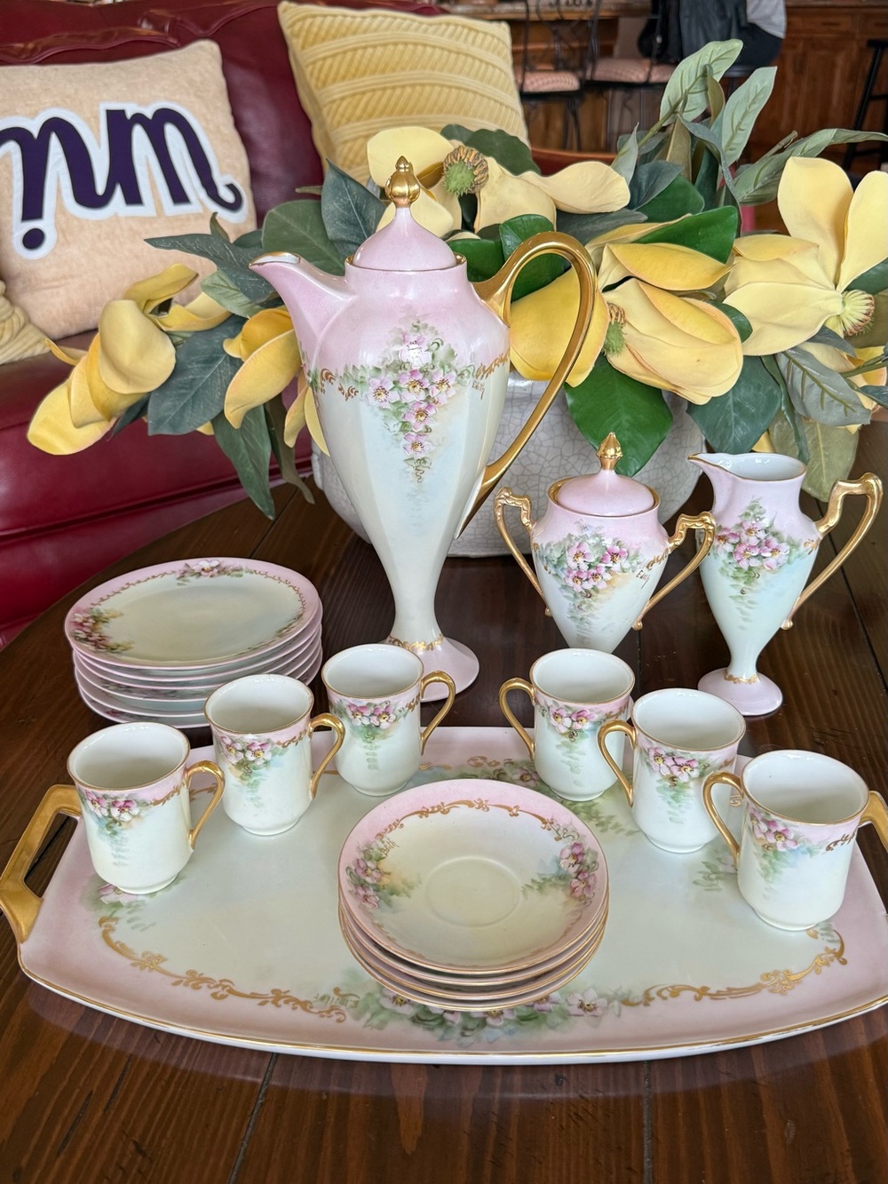 Antique 1800’s Favorite Bavaria Floral Porcelain Tea Set Hand Painted European